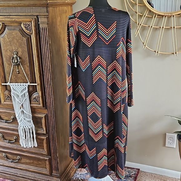 LulaRoe Sarah Open Front Duster Cardigan with Colorful Chevron Stripes Sz S NWT - Picture 7 of 15